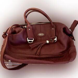 Bric’s NWT Italian Leather Double Strap Handbag in Deep Burgundy
